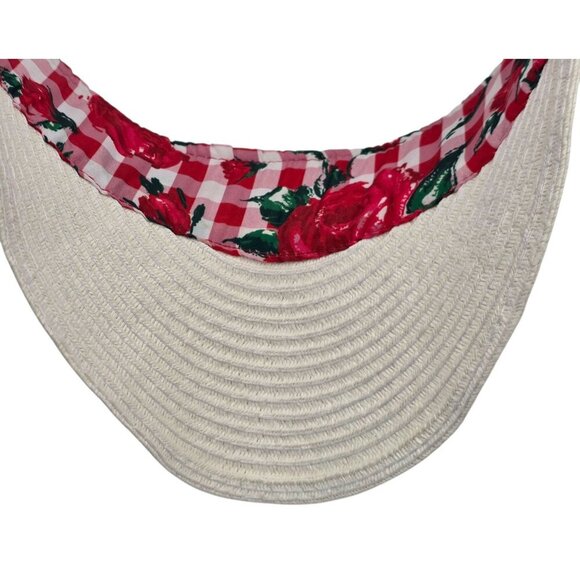 Women's - Betsey Johnson Straw Checked Rose Sun Visor Hat - Picture 6 of 7